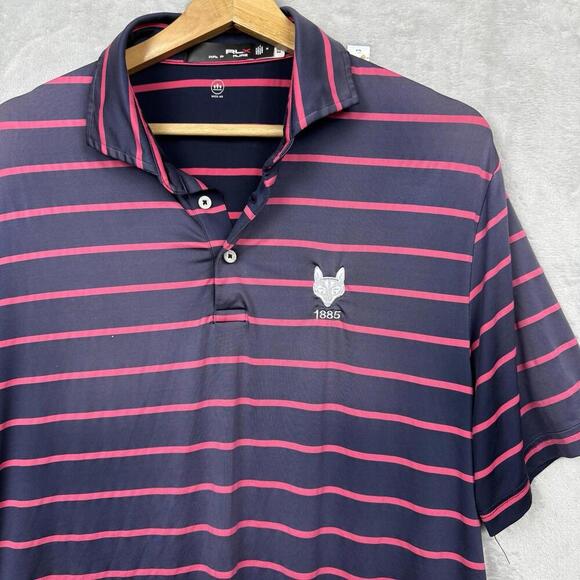 RLX Ralph Lauren Golf Polo Shirt Size M Navy Pink Stripe Wicking Stretch ‘Read’ - Picture 2 of 8